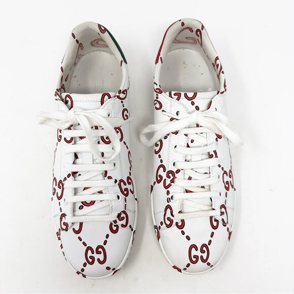 Gucci Ace GG Print Leather Sneakers Size 38 - Picture 3 of 14
